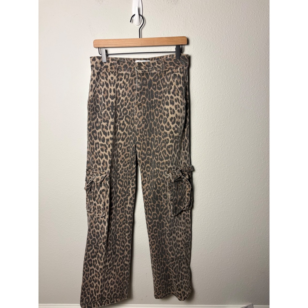 Disclosure Leopard Print Cargo Pants Womens 7/28 High Rise Animal Print Jeans